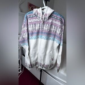 Unisex wool Hooded Cardigan with Reindeer Pattern